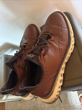 Men's Brown Leather Wingtip Derbies with Cushioned Athletic Sole